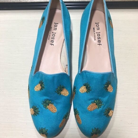 Jon Josef Pineapple Turquoise Linen Flat-5.5 - Picture 2 of 8